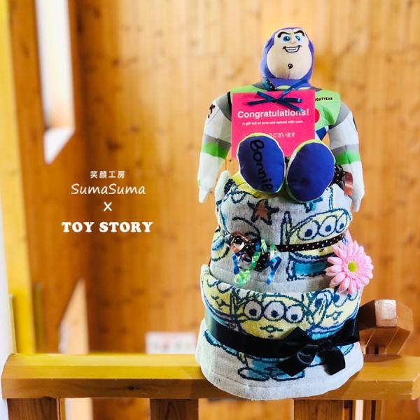●出産祝いに大人気！トイストーリー ウッディ・バズ豪華2段おむつケーキ ☆出産祝いに大人気！トイストーリー バズぬいぐるみ豪華おむつ