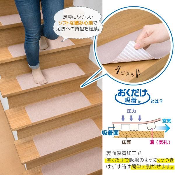 おくだけ吸着階段マット14枚入 巾45cm 「送料無料」/ 階段 螺旋階段