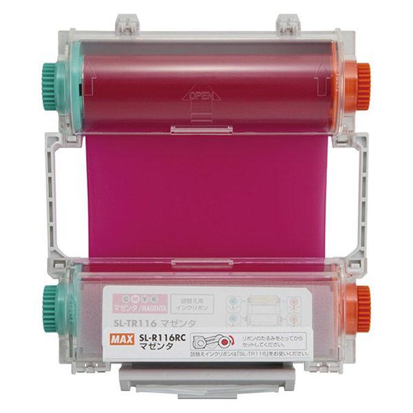 ビーポップ100ｍｍタイプ用詰替えインクリボン。インクリボン残量検出対応。リボン幅×長さ：100ｍｍ×60ｍ。●メーカー：MAX（マックス）●ブランド名：Bepop(ビーポップ）●商品名：SL-R116RCマゼンタ●品番：IL92318●色...