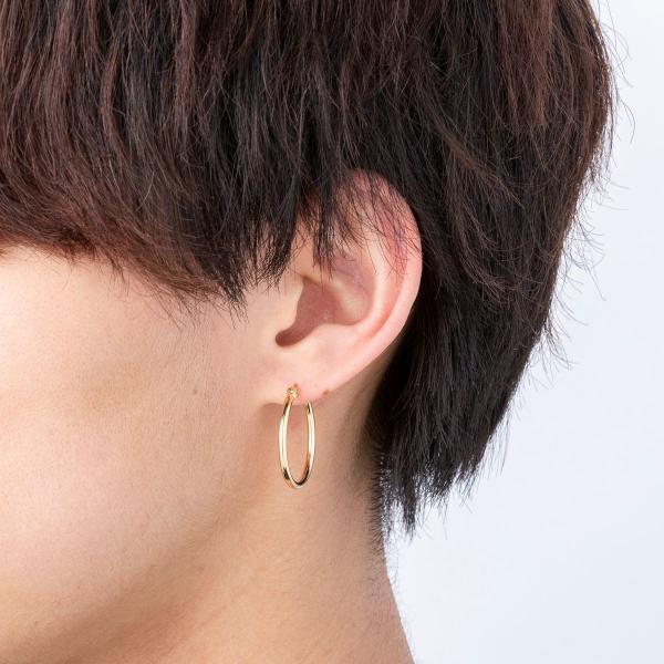 【格安・匿名配送】K18 イエローゴールド フープピアス 2mm×12mm 日本製】K18YG (18金イエローゴールド) ワンタッチフープピアス