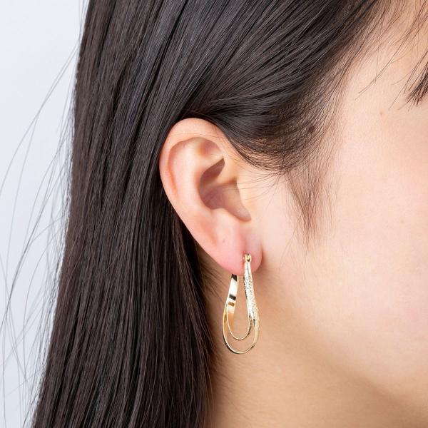 ポストのみ18金 2連フープピアス カット入 レディース K18 18K K18刻印