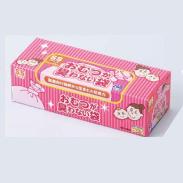 BOSベビー用箱型（SSサイズ200枚入）　おむつ 臭い ベビー 赤ちゃん 子供 臭わない 処理 快適 簡単 安心 サイズ たくさん コンパクト ピンク 安心 かわいい クリ