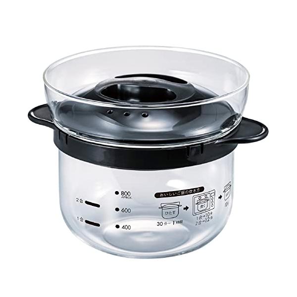 HARIO(ハリオ) ガラスのレンジご飯釜1~2合 電子レンジ用 ブラック 1~2合用 日本製 プレゼント ギフト 贈り物 XRCN-2-B