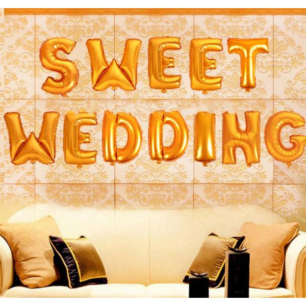 ゴールド アルファベット型 バルーン 結婚おめでとう！ SWEET WEDDING 文字 バルーン/ 結婚式 披露宴 二次会 などに ハッピー ウェディング アルファベット 飾り