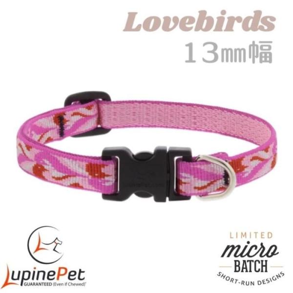 ラブバード柄　小型犬向けワンタッチ首輪　13mm幅　XSサイズ　15-22cm　LUPINE アメリカ製　軽量　丈夫　ルパイン