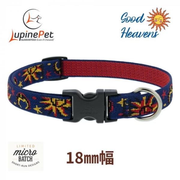 ワンタッチ首輪・Mサイズ・18mm幅グッドヘブン柄　33-56cm　LUPINEルパイン アメリカ製　軽量丈夫 中型犬　アジャスタブル　Good Heavens