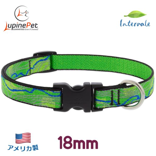 ワンタッチ首輪・Sサイズ・18mm幅　インターベール柄　23-35cm　LUPINEルパイン アメリカ製　軽量　丈夫 小型犬中型犬