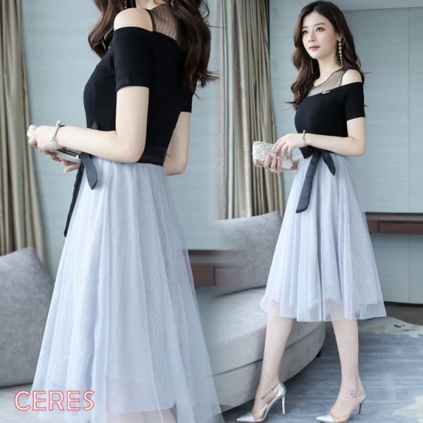 ワンピース レディース パーティードレス 大きいサイズ 安い 可愛い 通販 袖あり フレアスカート ポイント消化 Pre Ceres Store 通販 Yahoo ショッピング