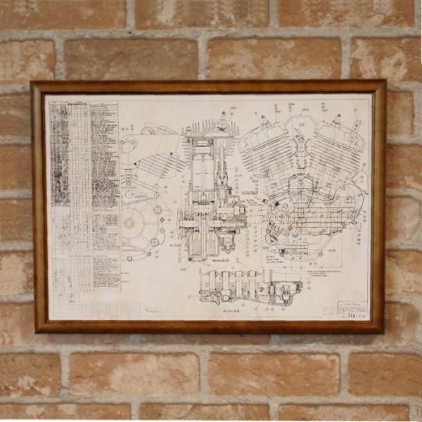 ハーレー フラットヘッド エンジン 分解図 ＆ 木製 フレーム セット