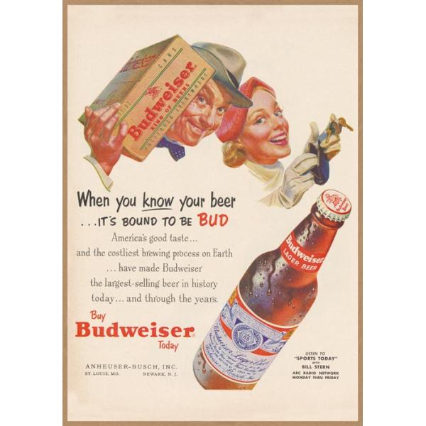 バドワイザー レトロミニポスター B5サイズ 複製広告 ◇ Budweiser 箱 
