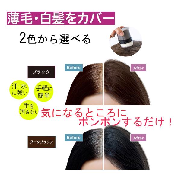 白髪隠し 薄毛隠し パウダー ポンポン頭皮ファンデ ぽんぽん ヘアパウダー 選べる2種類のカラー 白髪かくし頭皮 はげ隠し 薄毛 頭髪 増毛 粉