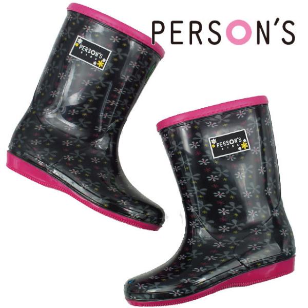 19~23cm p[\Y PSK06 BLK/PNK / PERSON'S WjA LbY Cu[c RAIN BOOTS ̎q ubN/sN