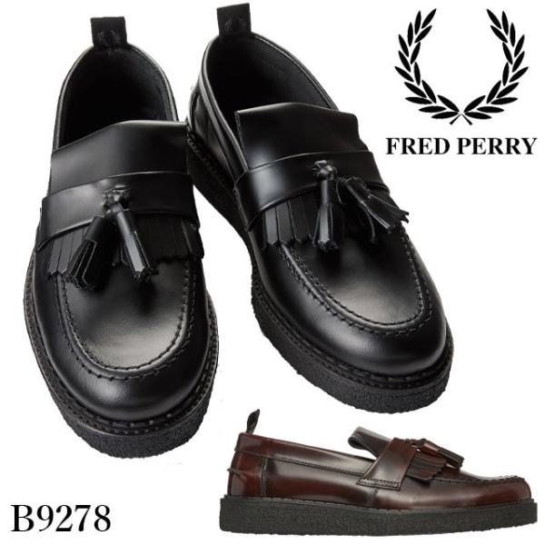 FRED PERRY×GEORGE COX フレッドペリー×ジョージコックス タッセルローファー メンズ コラボ 革靴 厚底 レザーシューズ 本革  102 ブラック 黒