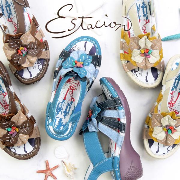 Estacion（エスタシオン） サンダル レディース フラワーモチーフ厚底