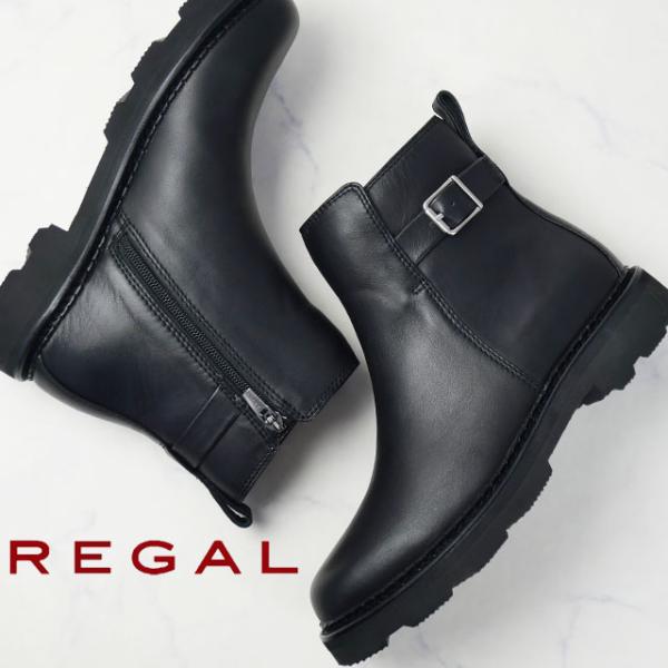 送料無料 ブーツ レディース SS 春夏 新作 夏新作 秋新作 人気 流行 定番 2025 リーガル REGAL F07R ベルト付きショートブーツ 本革 ローヒール ショート丈 ブラック 黒 靴 REGAL（リーガル） ベルト付きショートブーツ レディース 本革