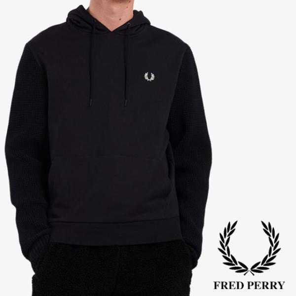 送料無料 メンズ FW 秋冬 新作 冬新作 パーカー 長袖 人気 流行 定番 2022 2023 FRED PERRY M4629 102 ニットパネルフーディー トップス プルオーバー アパレル カジュアル ブラック 黒 服 FRED PERRY（フレッドペリー） メンズ パーカー ニットパネル