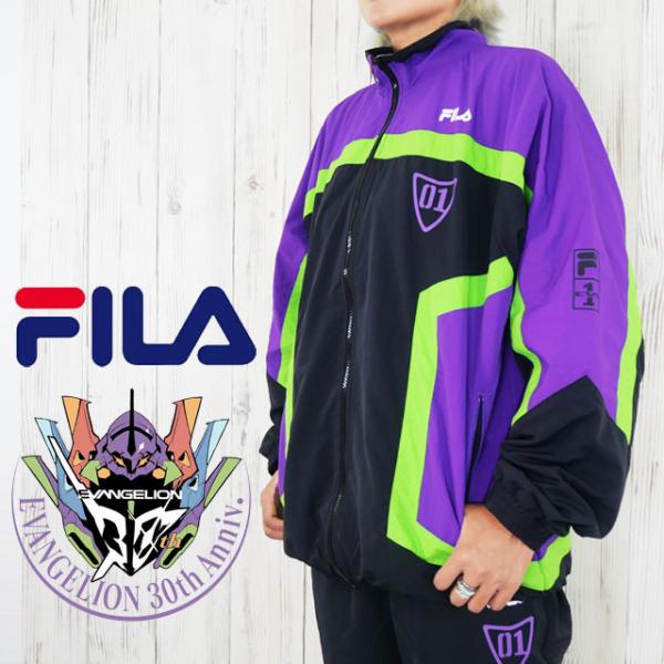 90s FILA フィラ ナイロンジャケット エヴァンゲリオン 初号機カラーXL FILA フィラ ジャケット アウター メンズ 25SPU8000 新世紀