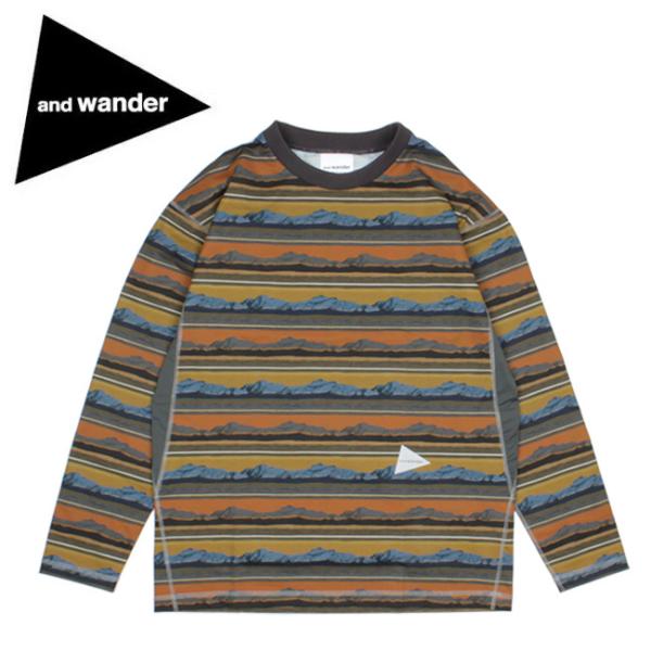 and wander �A���h�����_�[ printed UV shield base long sleeve T �v�����gUV�V�[���h�x�[�X�����O�X���[�u�e�B�[ 574-1153072 �y����/�g�b�v�X/T�V���c�z