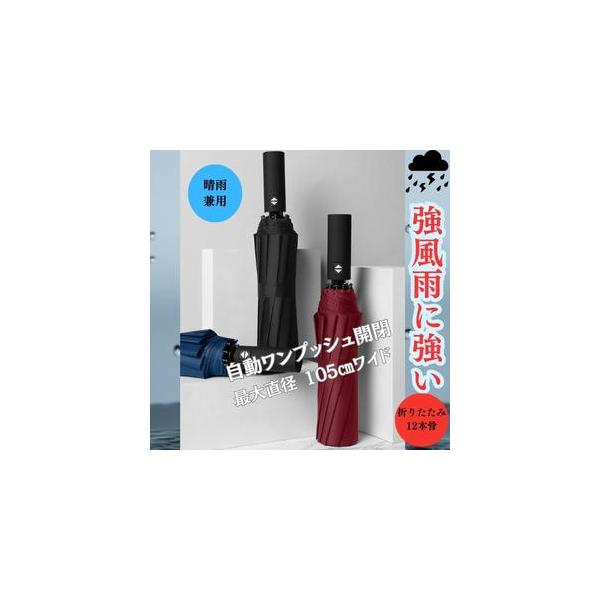 【製品特徴】・スチール＋ファイバー素材の12本骨構造で耐久性・耐風性に優れています。・傘下直径105cmのワイドサイズ！鞄や肩をしっかりカバーできます。・片手でも楽々操作できる、ワンタッチ自動開閉式です。・軽量＆三段折りたたみなので、持ち運...