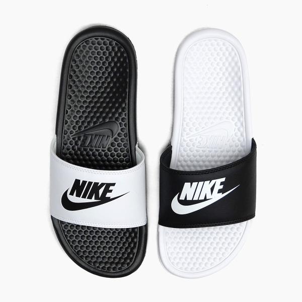 black and white mismatch nike slides