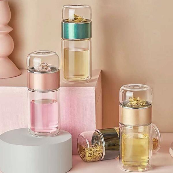 ガラスのタンブラー おしゃれな茶葉分離ボトル TEA ボトル タンブラー