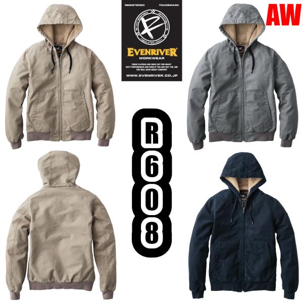 ※取り寄せ商品※EVENRIVERR608コットン裏ボアフーディジャケット素材 /  表地：綿100％裏地：ポリエステル100％リブ：ポリエステル99％・ポリウレタン1％「古き良きビンテージワークを意識した綿素材の防寒ウェア」ざっくりとした...