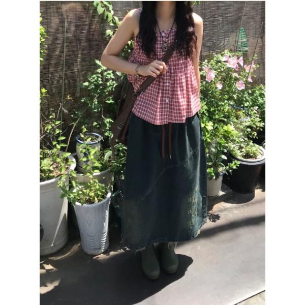 チェックノースリーブ　韓国　ファッション　