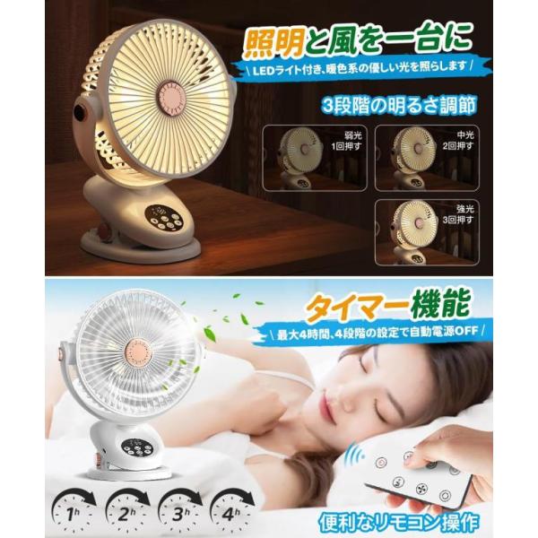扇機 自動首振り タイマー LEDライト付き 卓上扇機 量5段階調節 LCD残量?量段階表示 リモコン アロマ対応 クリップ扇 機 壁掛け せんぷうき 静音 ファン 小型 u