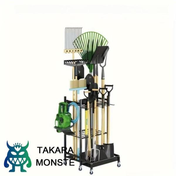 ガーデンツールオーガナイザー、 庭ツールタワーラック、ガーデニング 棚、掃除用具 収納、ガーデンツール収納ラック、ガーデンツール、スコップ 収納、滑車、移