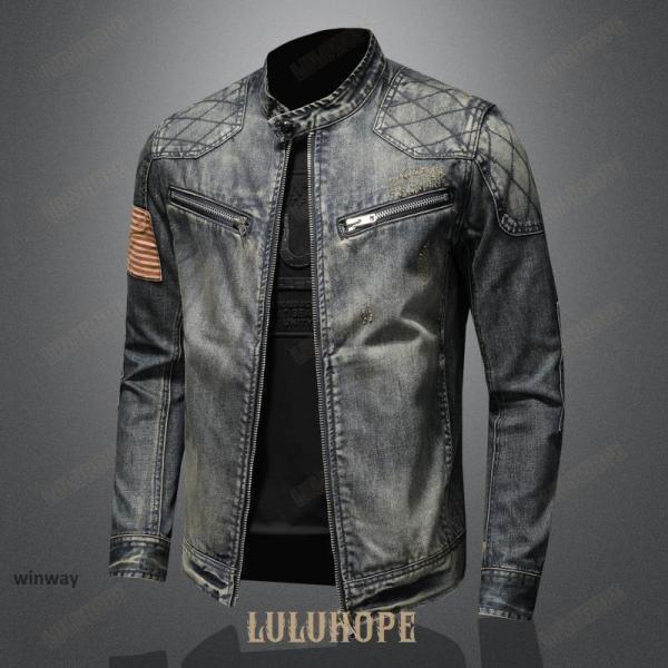 デニムジャケット メンズ Gジャン ダメージ ビンテージ加工 デニム ジージャン アメリカ国旗柄 トップス スリム カジュアル バイクウェア 春秋