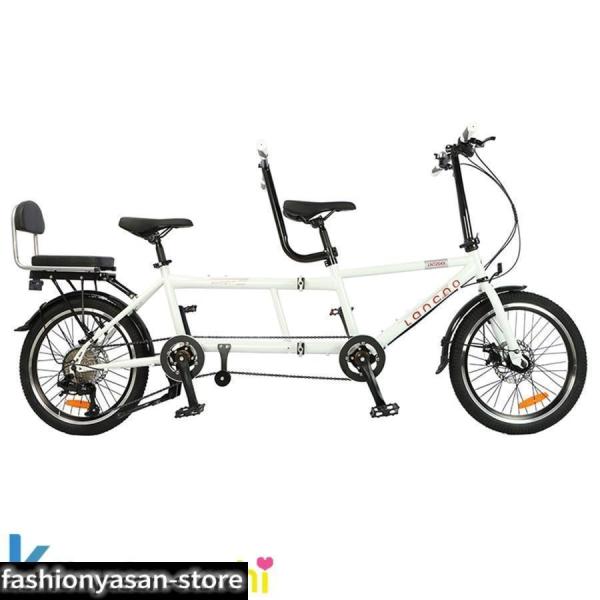 ホワイト タンデム自転車 2人乗り自転車　タンデムバイク 二人乗りみタンデム自転車 二人で乗れる 20インチ メカニカルディスク