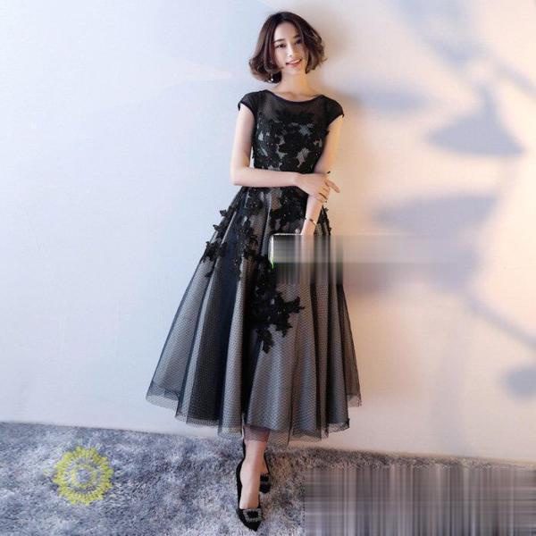 パーティードレス 結婚式 ワンピース 大きいサイズ袖あり膝丈 お呼ばれ服 ドレス 服装 服 女性 二次会 親族 同窓会 卒業式 フォーマルAライン20代 30代 40代