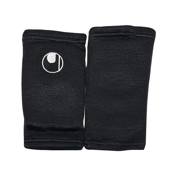 ウールシュポルト、ゴールキーパー用サポーター。 痛めやすいヒジをソフトにプロテクトするヒジの形状にフィットする3Dソフトパッド(2個1組)■カラー：ブラック■サイズ（ひじ周り）：S(22-26cm)、M(24-28cm)、L(26-30cm)