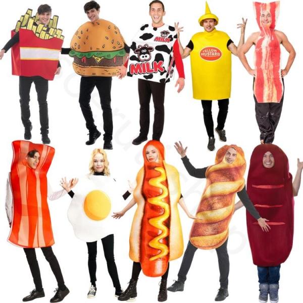 ハロウィーン衣装 Halloween変装 コスチューム 変装 食べ物 ハロウイン 仮装 ファストフード おもしろい カップル 大人用 フード ポテトフライ ケーキ ピザ 西瓜