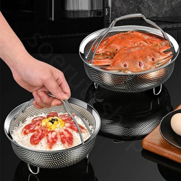 蒸し器 蒸しかご 14cm/18cm/22cm ステンレス 蒸し器 調理 ざる かご 網 揚げ物かご 多機能食 蒸し皿 蒸し物 耐熱 蒸し台 卓上  蒸し台 水切りバスケット お鍋に
