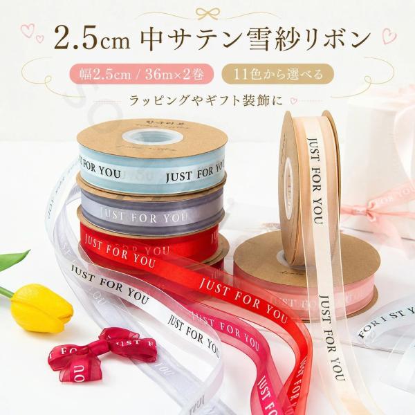 2巻 オーガンジーリボン 英字プリント リボン ラッピングリボン ギフト包装 デコレーション 手芸 ハンドメイド プレゼント 包装資材 リボンテープ 透け感 おしゃ
