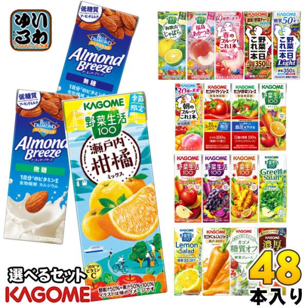 カゴメ 野菜ジュース 野菜生活 他 195ml 200ml 紙パック 選べる 48本 (24本×2) 季節限定 にんじんジュース 瀬戸内柑橘ミックス 宮崎日向夏ミックス