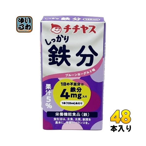 チチヤス しっかり鉄分 125ml 紙パック 48本 (12本入×4 まとめ買い) 鉄 栄養機能食品 プルーンヨーグルト味