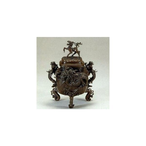 伝統工芸品 高岡銅器 香炉 美術品 高岡銅器 金工師 香炉 龍 竜 高岡銅器 龍足雲龍蓋香炉 純金箔