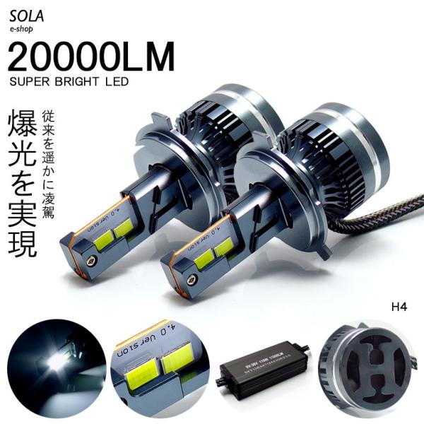 DG17W スクラムワゴン LED ヘッドライト ロービーム/ハイビーム H4 Hi/Lo 切替 100W 20000ルーメン 10000lm×2 爆光チップ搭