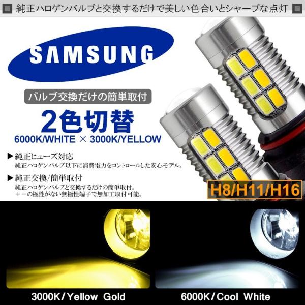 HA36S アルトターボRS LED フォグランプ H16 11W SAMSUNG/サムスン プロジェクター発光 切替式 ホワイト/6000K イエロー/3000K
