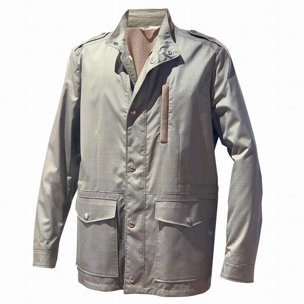 サファリジャケット メンズ カジュアル 定番スタイル ブランド ミリタリージャケット ブルゾン ウール ライトグリーン Bilancioni ビランチオーニ シルク