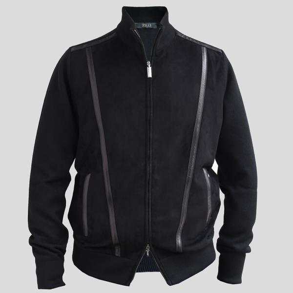 ZILLI／ジリー】レザーコンビニットブルゾン ウール シルク ブルゾン
