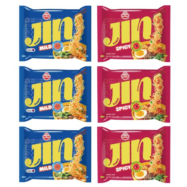 ジンラーメン マイルド スパイシー 2種類 各3食ずつ 6食セット 辛口 中辛 選べるおいしさ もちもち食感 ジン jin オットギ 韓国ラーメン