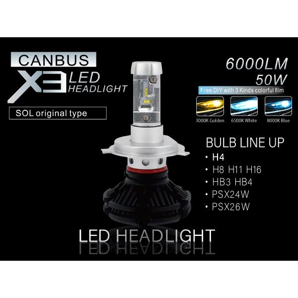 スズキ アルト エスクード エブリイ キャリー ヘッドライト用 H4 LEDバルブ X3正規品 3000K 6500K 8000K切替可能 警告灯キャンセラー内