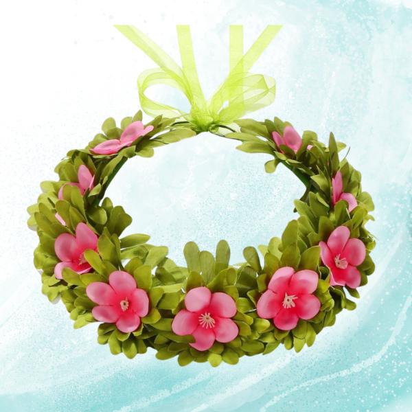 モアナのコスプレにおすすめ♪ピンクのお花とグリーンの葉っぱの花かんむりです。後ろはリボンで調節可能なので子供から大人の方まで使えます。・直径(1番小さくして)約18cm※開封後は手で形を整えてからご使用ください。