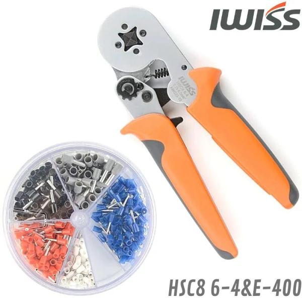 ブランド IWISS アイウィス商品詳細 圧着ペンチ「HSC8 6-4」と絶縁スリーブ付棒端子「E400」のセット品【商品仕様】圧着能力：AWG23-10 (0.25-6.0mm^2)仕上がり：スクエアー(四角) クリンプ商品寸法：175(...