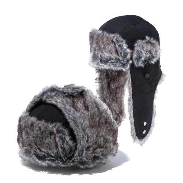 NEWERA ニューエラ トラッパー The Trapper NEW ERA ロゴ ブラック ボンバーキャップ フライトキャップ 耳あてつき帽子 防寒  アウトドア ファー 帽子 キャップ M