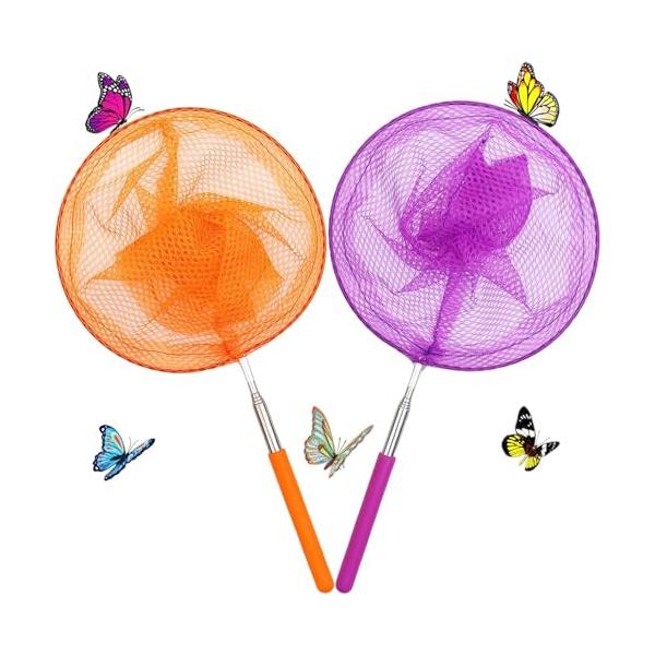 オレンジ+パープル/-/f1・Color:オレンジ+パープル・パッケージ個数:1・商品仕様セット内容：虫取り網2枚セットです、サイズ：最短時長さ：34.5cm；最大時長さ：80cm；網直径：18cm。・材質柔らかくて丈夫な素材で作られたネッ...