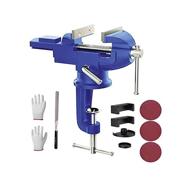 他サイト： 最大開口75mm 小型卓上万力 360°回転盤付き ベンチバイス クランプ 鋳鋼製 鋳鉄ではありません 携帯用作業台 木工 導管 穴あけ 金属加の商品画像